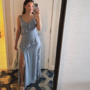 Light Blue Ruffled Sleeveless Maxi Dress